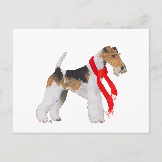 Cartão Postal De Festividades Wire Fox Terrier Natal (Frente)