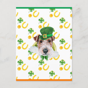 Cartão Postal De Festividades Wire Fox Terrier Shamrock Dia de São Patrício