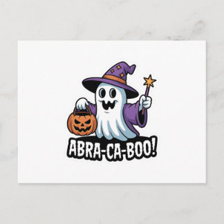 Cartão Postal De Festividades Wizard Boo – Spooky Cute Halloween Ghost wand