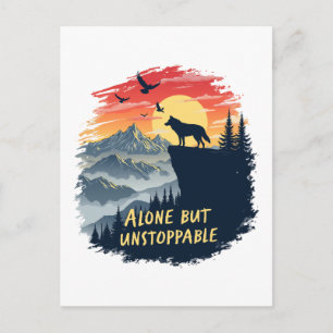 Cartão Postal De Festividades Wolf Howling Na Lua Sozinha, Mas Implacável