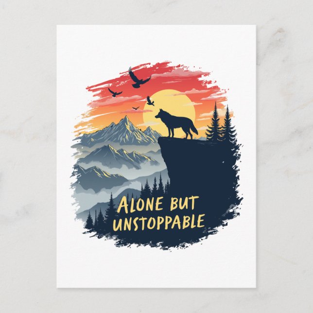 Cartão Postal De Festividades Wolf Howling Na Lua Sozinha, Mas Implacável (Frente)