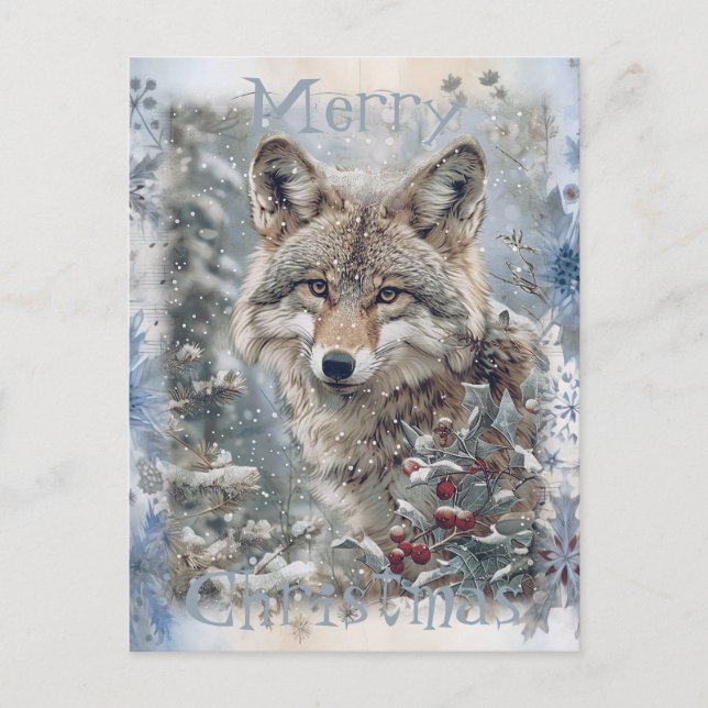 Cartão Postal De Festividades Wolf Winter Christmas (Frente)