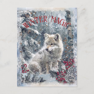 Cartão Postal De Festividades Wolf Winter Christmas