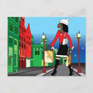 Cartão Postal De Festividades Woman Christmas shopping with bags dressed fashion