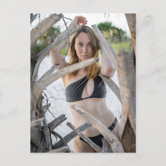 Cartão Postal De Festividades Woman In A Black Bikini By Beach