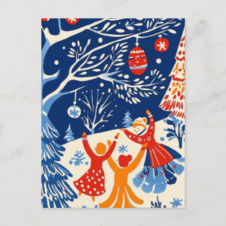 Cartão Postal De Festividades Wonderland de inverno, Anjo de Neve, Arte foliar d