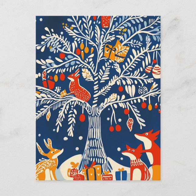 Cartão Postal De Festividades Wonderland de inverno, Cartão de animais, arte fol (Frente)