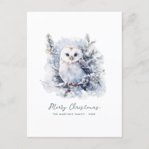 Cartão Postal De Festividades Woodland Pine Owl Feliz Natal