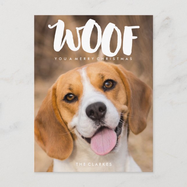 Cartão Postal De Festividades WOOF You a Feliz Natal | Foto de cão (Frente)