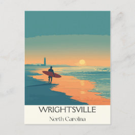Cartão Postal De Festividades Wright tsville Beach NC Vintage Surfer Beach Sunse