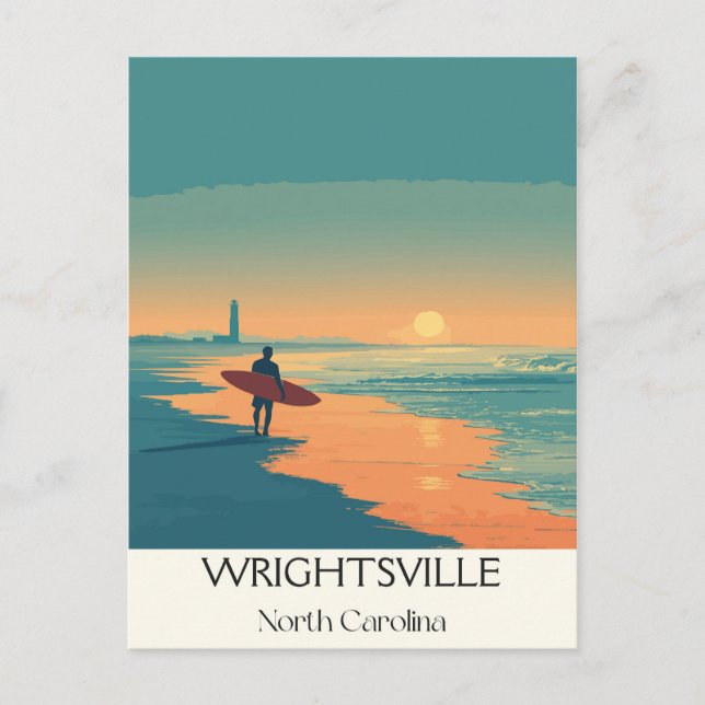Cartão Postal De Festividades Wright tsville Beach NC Vintage Surfer Beach Sunse (Frente)