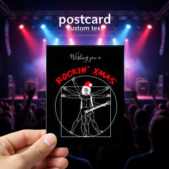 Cartão Postal De Festividades X-mas Rocking' - guitarrista vitruviano (Rocking' X-mas - vitruvian guitar player Holiday Postcard)