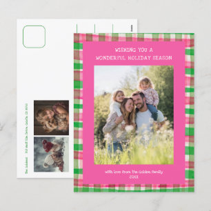 Cartão Postal De Festividades Xadrez de Água - Cor - de-rosa - Natal Personaliza