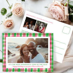 Cartão Postal De Festividades Xadrez de Aquarela Foto de Natal Personalizada par