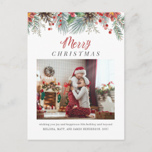 Cartão Postal De Festividades Xadrez de fotos da família Feliz Natal Russo