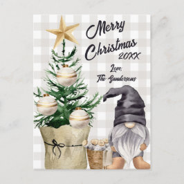 Cartão Postal De Festividades Xadrez de Gnomo de Aquarela de Natal Personalizado