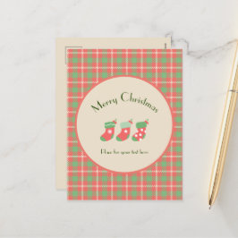 Cartão Postal De Festividades Xadrez de natal à base de vermelho