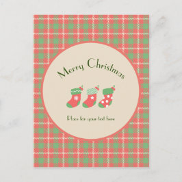 Cartão Postal De Festividades Xadrez de natal à base de vermelho