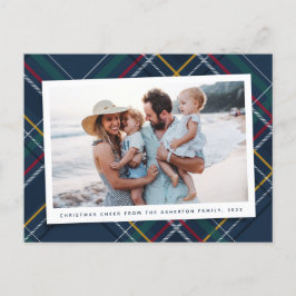 Cartão Postal De Festividades Xadrez de Natal - marinho clássico tartan uma foto