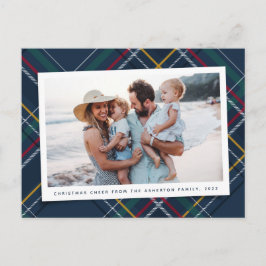 Cartão Postal De Festividades Xadrez de Natal - marinho clássico tartan uma foto