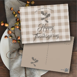 Cartão Postal De Festividades Xadrez de Taupe, nome da família de agradecimentos