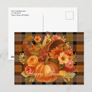Cartão Postal De Festividades Xadrez Do Outono E Cornucopia