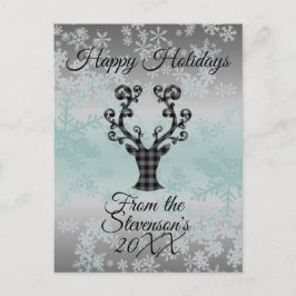 Cartão Postal De Festividades Xadrez Reindeer Snowflakes Natal Personalizado