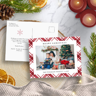 Cartão Postal De Festividades Xadrez Vermelho de Natal