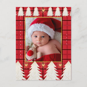 Cartão Postal De Festividades Xadrez Vermelho e Preto & Árvores Brancas Foto Rús