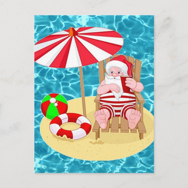 Cartão Postal De Festividades xmas Beach santa claus (Frente)
