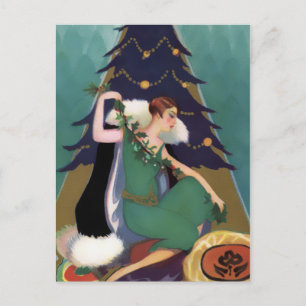 Cartão Postal De Festividades Xmas do art deco, Pascaline na cerceta, no ouro e