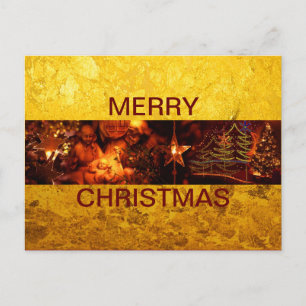 Cartão Postal De Festividades Xmas - Faixa de Fotos - Fundo vermelho / folha de