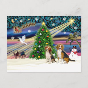 Cartão Postal De Festividades Xmas Magic Beagle Pair