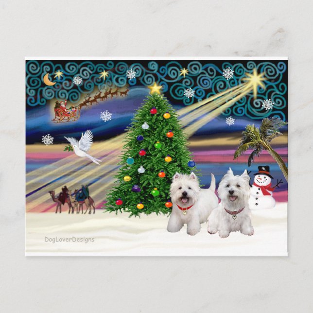 Cartão Postal De Festividades XMAS MAGIC-WestiePAIR5and8 (Frente)