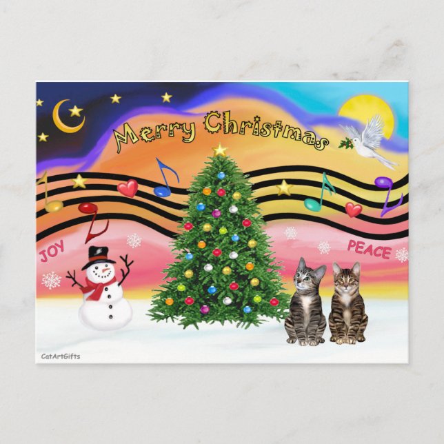 Cartão Postal De Festividades Xmas Music 2 - Dois Gatos Tabby (Frente)