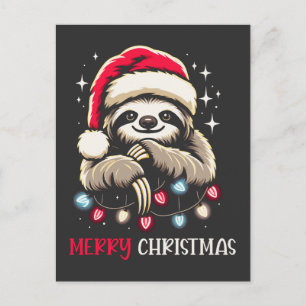 Cartão Postal De Festividades Xmas Sloth Papais noeis Festivos