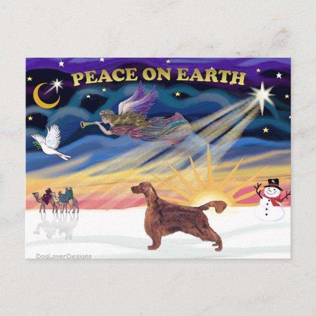 Cartão Postal De Festividades XmasSunrise - Setter Irlandês 1 (Frente)