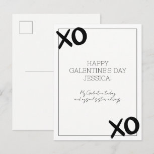 Cartão Postal De Festividades XOXO preto e branco Nome da Bestie Galentine Dia