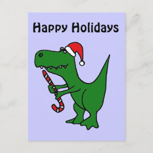 Cartão Postal De Festividades XX - Engraçado Dinossauro T-rex Vestindo Santa Ha