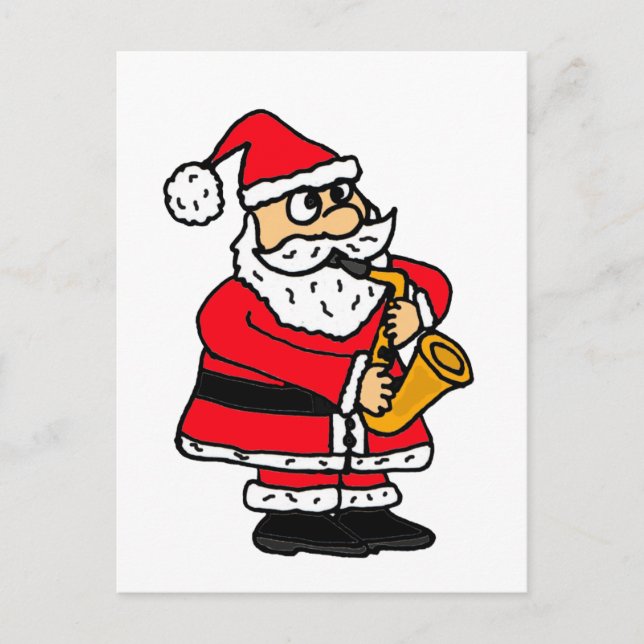 Cartão Postal De Festividades XX- Papai Noel engraçado que joga o saxofone (Frente)