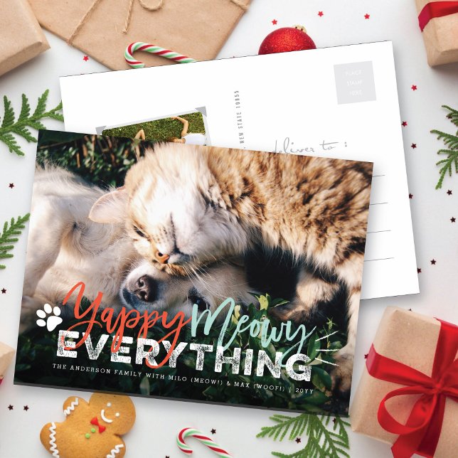 Cartão Postal De Festividades Yappy Meowy All Dog and Cat Pet Lover Foto (Criador carregado)