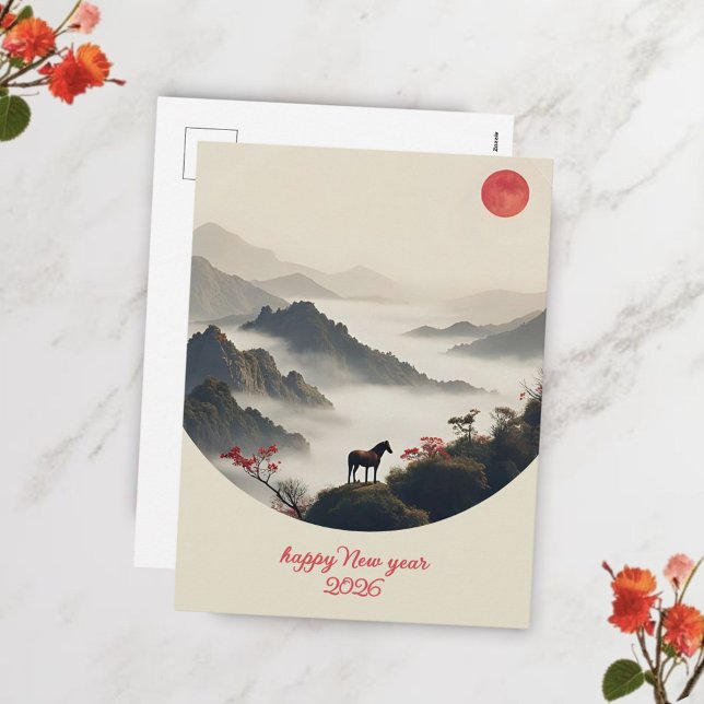Cartão Postal De Festividades Year of the Horse 2026 Chinese New Year Mountain  (Criador carregado)
