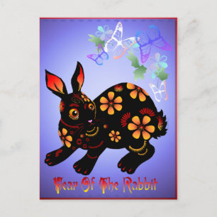 Cartão Postal De Festividades Year Of The Rabbit in Black  Postcard