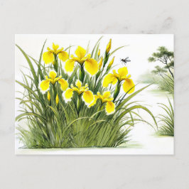 Cartão Postal De Festividades Yellow Iriss Asian Ink Painting