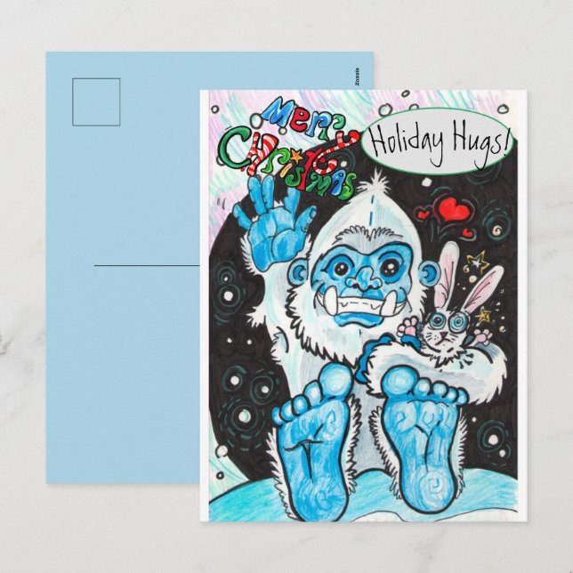 Cartão Postal De Festividades Yeti Holiday Hugs (Frente/Verso)