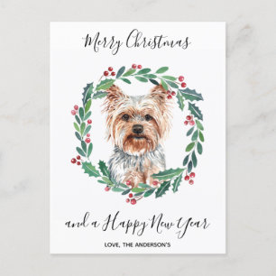 Cartão Postal De Festividades Yorkshire Terrier Dog Elegant Felry Christmas