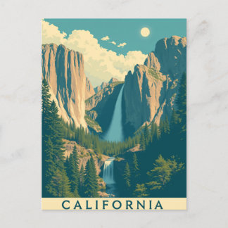 Cartão Postal De Festividades Yosemite Waterfall Vintage Retro