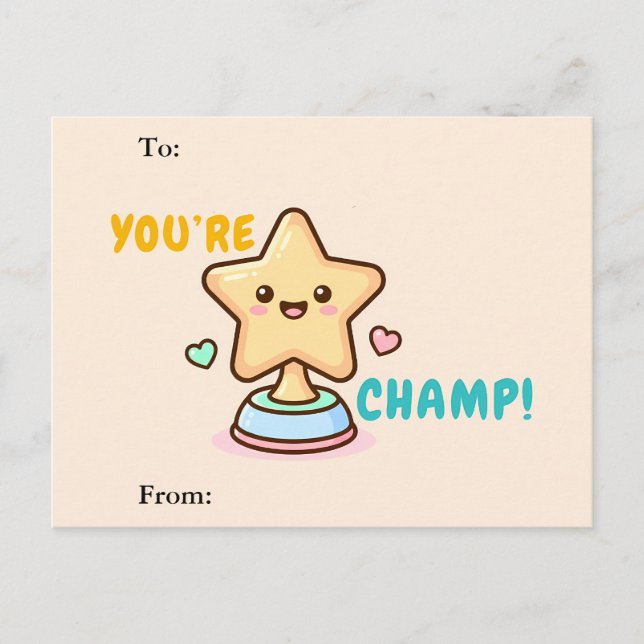 Cartão Postal De Festividades You’re a Champ Classroom Valentine Card (Frente)