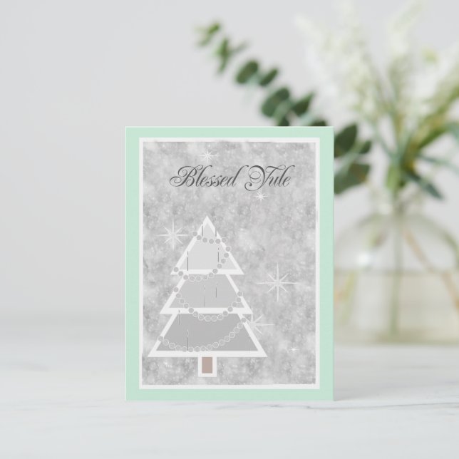 Cartão Postal De Festividades Yule verde-claro abençoado (Em pé/Frente)
