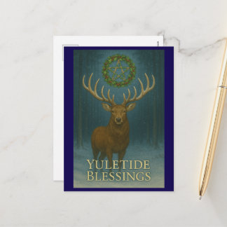 Cartão Postal De Festividades Yuletide Blessings Stag Holiday Postcard